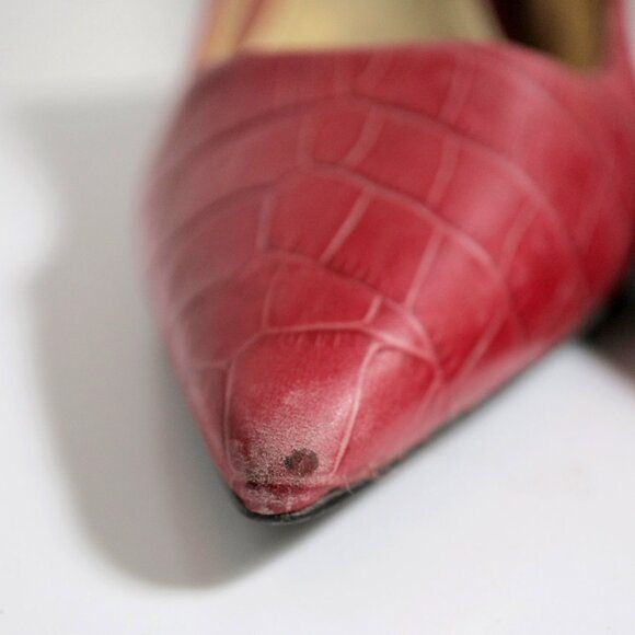 Ralph Lauren "Adena" Red Reptile Textured Leather Stiletto Heels - Women's Size - Picture 4 of 10
